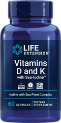 Life Extension Vitaminas D y K con Yodo Marino, 60 Cápsulas