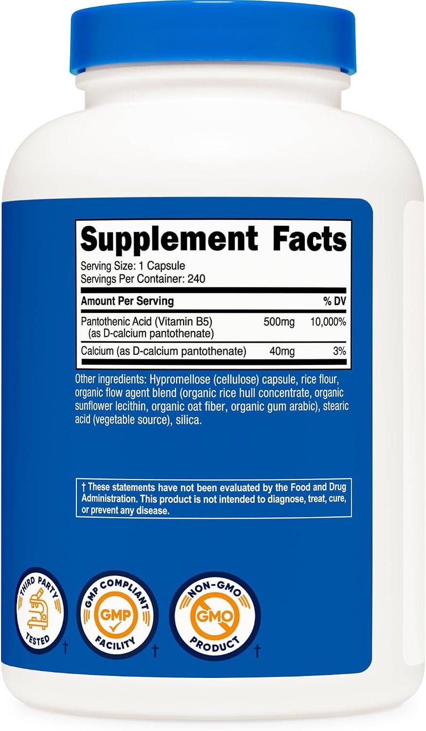 Nutricost Pantothenic Acid (Vitamin B5) 500 mg, 240 Capsules
