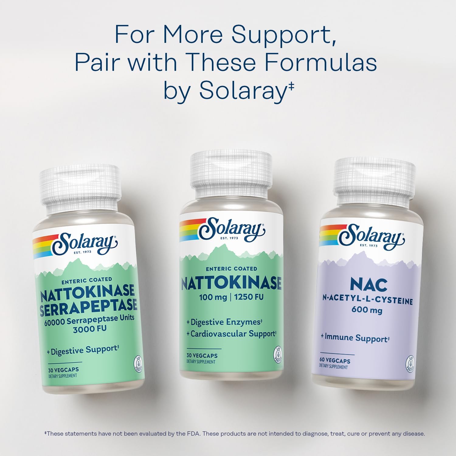 Nattokinasa 1250 FU – Solaray – Enzima digestiva para la circulación y la salud cardiovascular – 30 cápsulas veganas con recubrimiento entérico