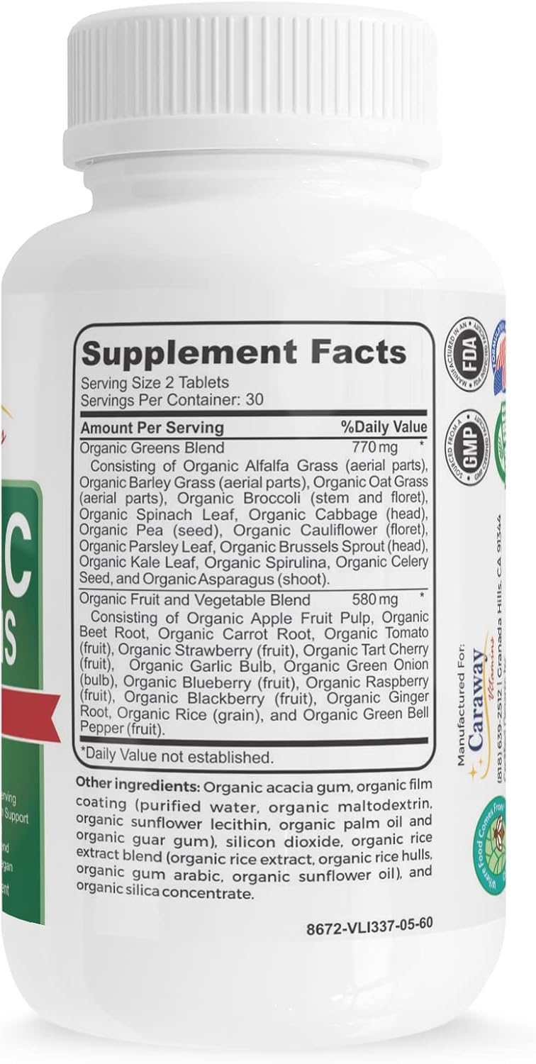 Caraway Vitamins Organic Superfoods Greens Complex - 60 Comprimidos Veganos