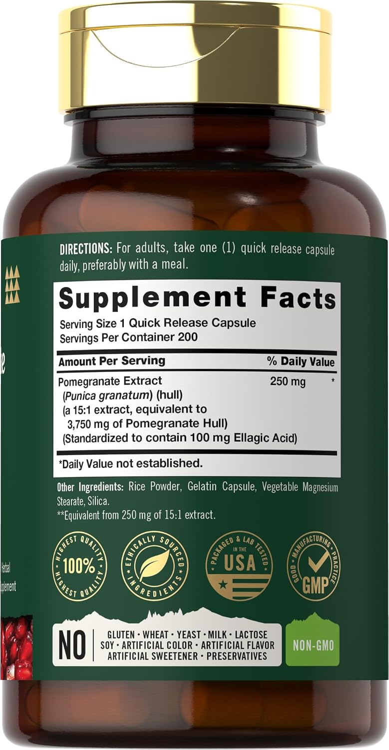 Extracto de Granada - 200 Cápsulas - Sin OGM, Sin Gluten