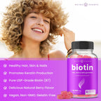 NutraChamps Biotin Gummies 10.000 mcg (2 Pack) - Gominolas de Biotina para Cabello, Piel y Uñas - Vegano, Sin Gelatina