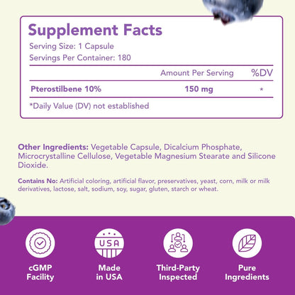 Pterostilbeno 150 mg - Suplemento – Apoyo a la salud cardiovascular: Algunos estudios indican que puede ayudar a – Image 2