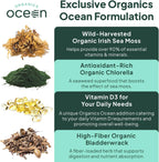 Organics Ocean Wild Sea Moss Cápsulas - Musgo Marino Orgánico con Chlorella, Bladderwrack y Vitamina D - 3 Botellas
