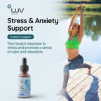 LUV Zen Drops Gotas de apoyo para el estrés con magnesio glicinato, vitamina D3, melisa, manzanilla, azafrán y L-teanina. Vegano, sin gluten, 30 dosis