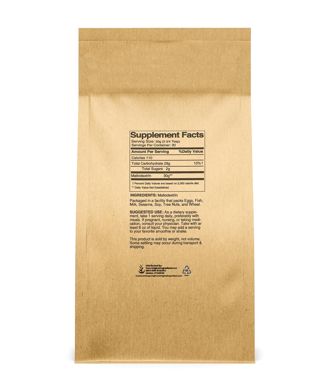 Pure Original Ingredients Maltodextrina Pura (2 lb) - Aglutinante y Espesante, Sin Sabor, Sin Aditivos
