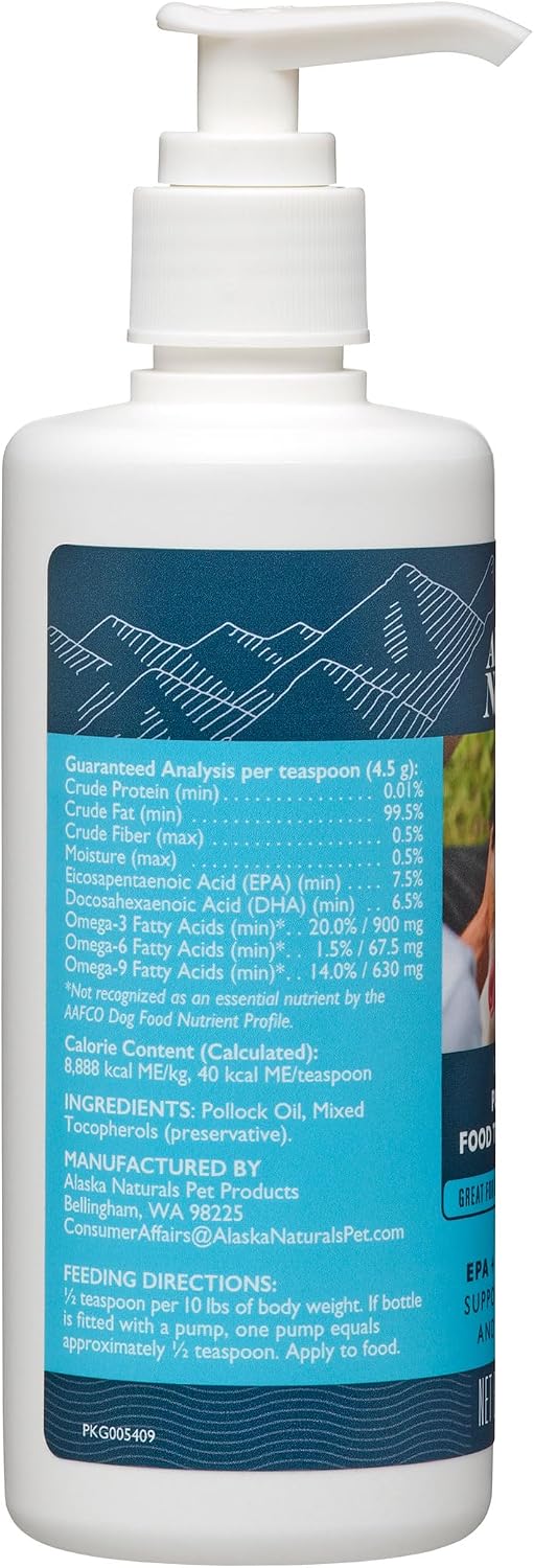 Aceite de Pescado Salvaje de Alaska para Perros – Omega 3 EPA y DHA – 237 ml (8 oz) con Bomba Dosificadora