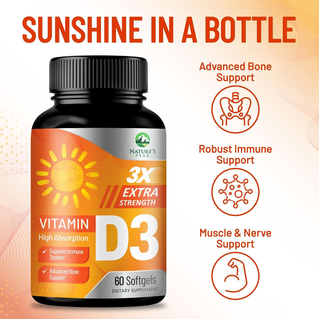 Vitamina D3 5000 IU (125 mcg) - 60 Cápsulas Blandas - Nature's Peak