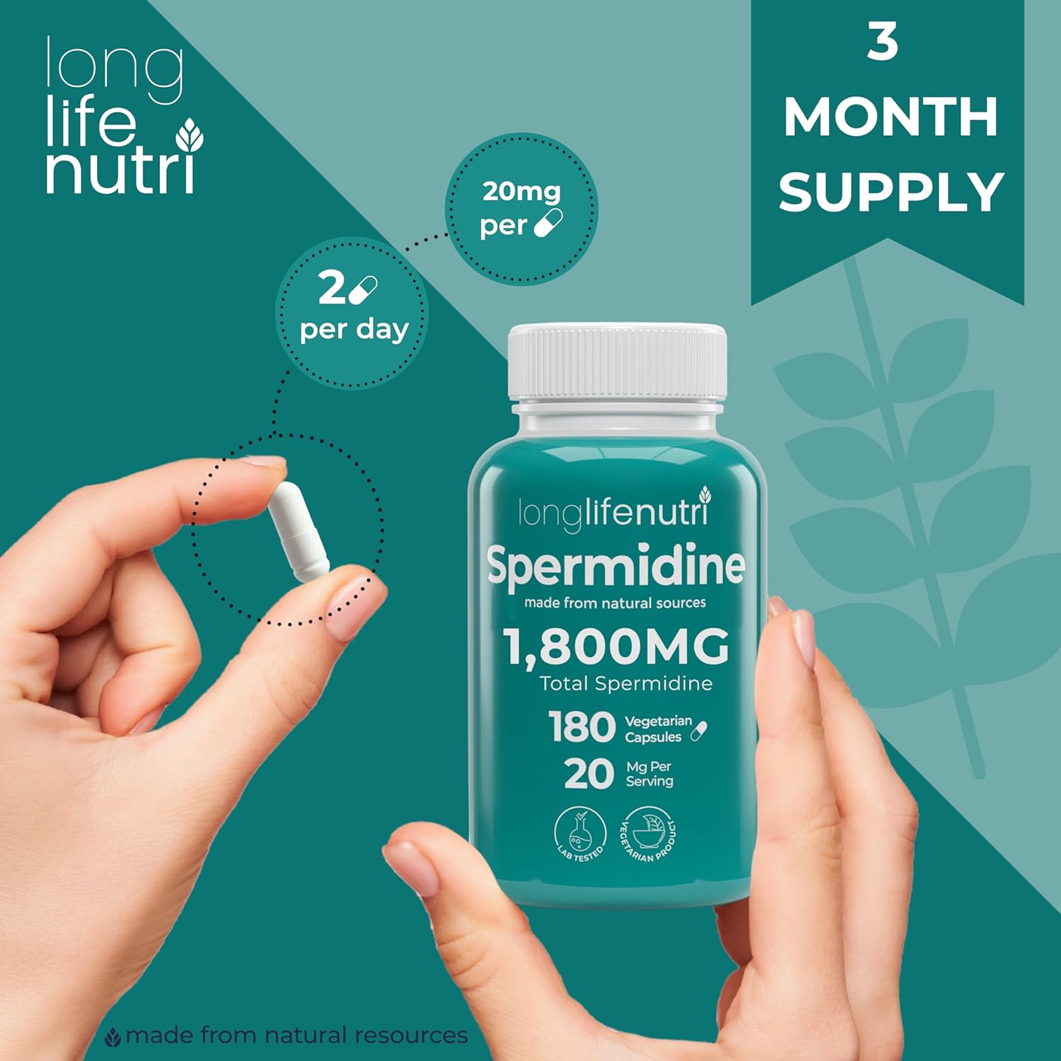 Espermidina 20mg - 180 Cápsulas Veganas - Extracto de Germen de Trigo