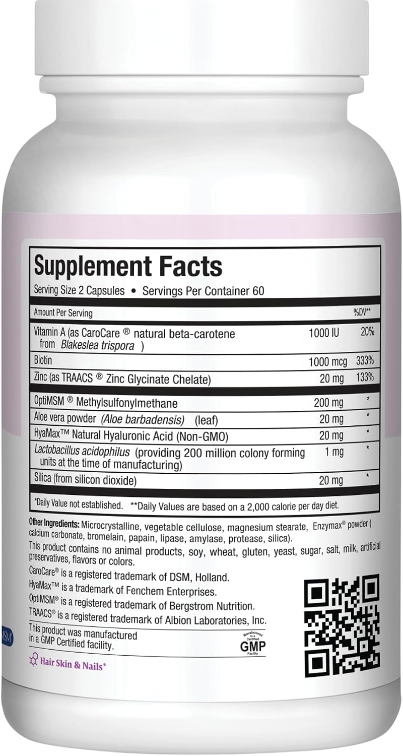 Maxi Health - Vitaminas para Cabello, Piel y Uñas con Biotina y Ácido Hialurónico - 120 Cápsulas
