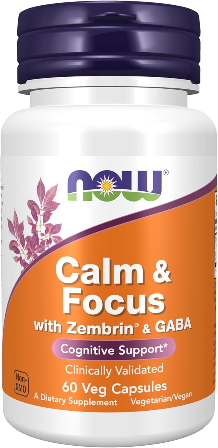 Now Supplements Calm & Focus con Zembrin® y GABA, Apoyo Cognitivo*, Clínicamente Validado, 60 Cápsulas Veganas