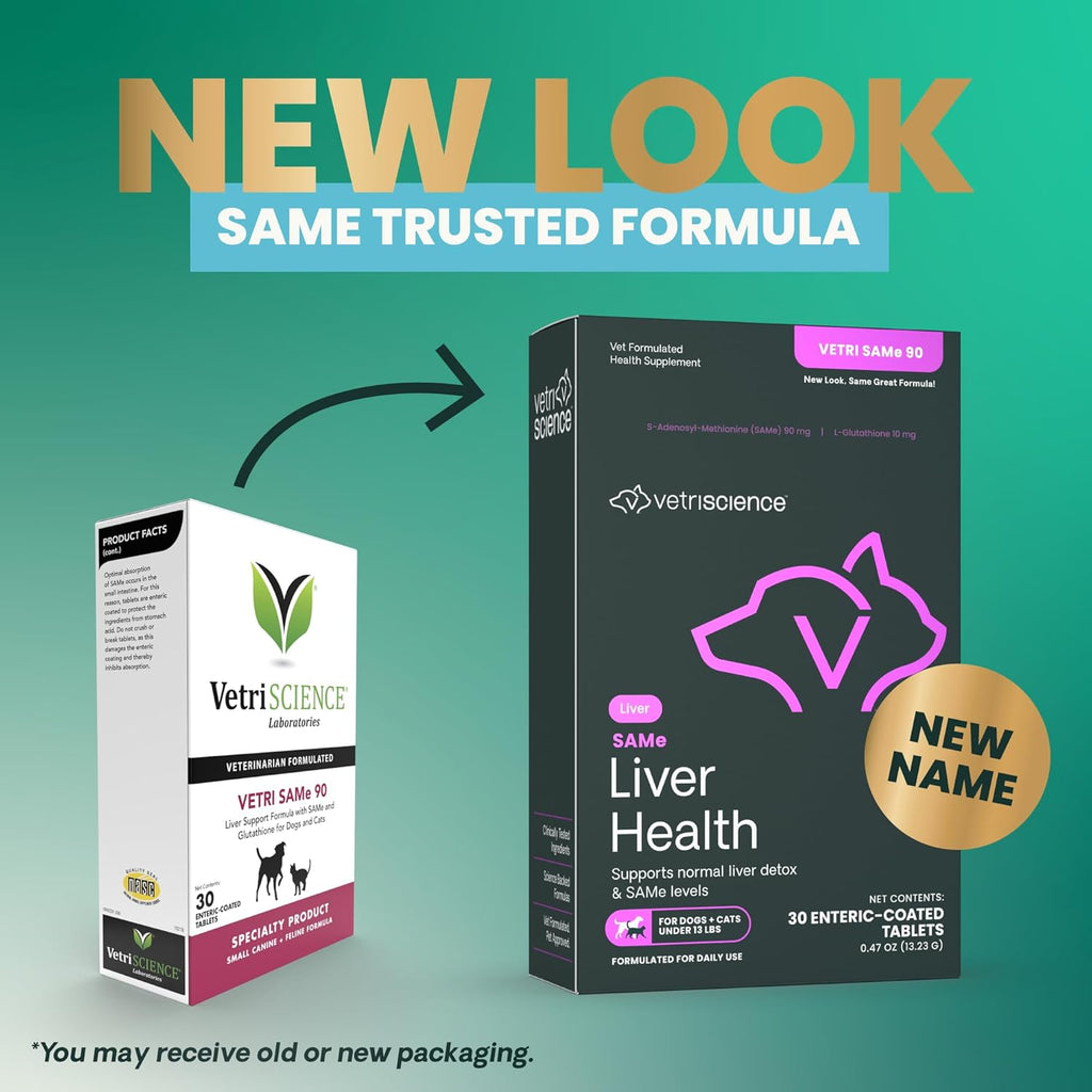 VetriScience SAMe Liver Health Tablets para Gatos y Perros Pequeños – 90 mg S-Adenosil Metionina, 30 tabletas