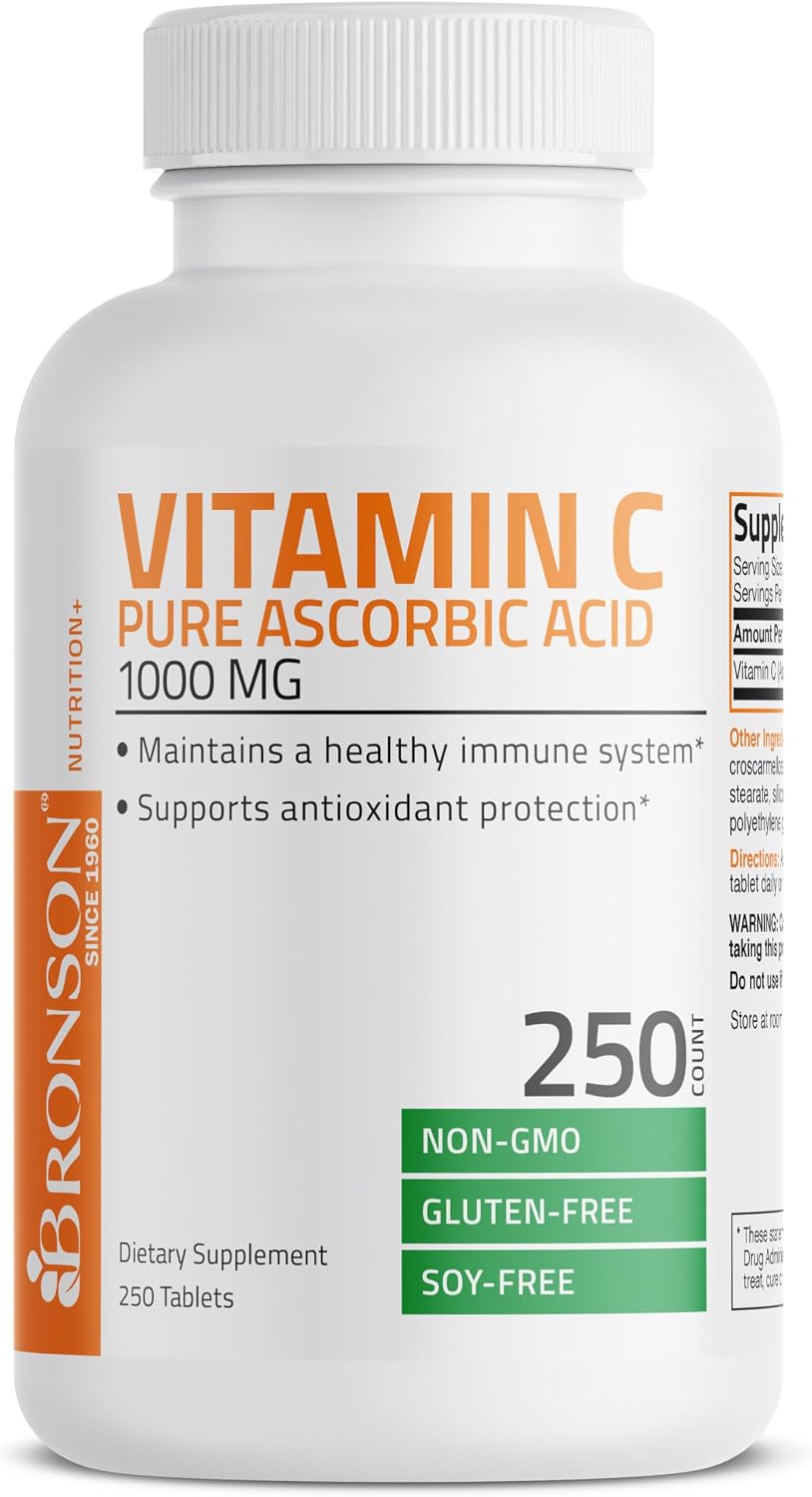Bronson Vitamina C 1000 mg – Ácido Ascórbico Premium No GMO (250 Comprimidos)