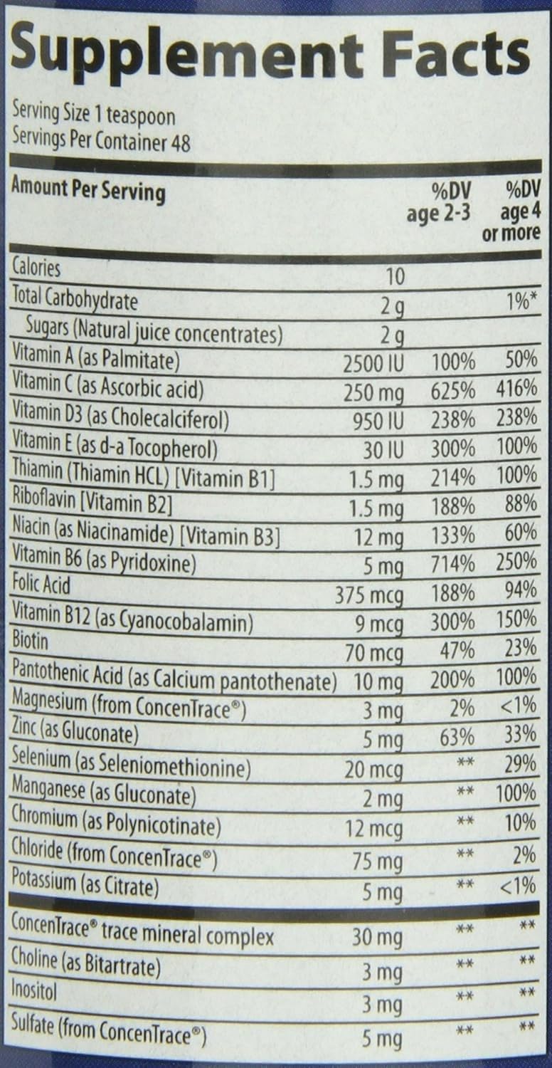 Trace Minerals Kid's Multi - Suplemento Multivitamínico Líquido para Niños - Apoyo Inmunológico y Óseo - Sabor Punch Cítrico, 237 ml