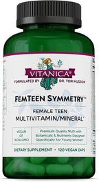 Vitanica FemTeen Symmetry - Multivitamínico Mineral con Té Verde para Adolescentes - Apoyo Antioxidante, Inmune y Reproductivo con Luteína y Licopeno - Vegano - 120 Cápsulas