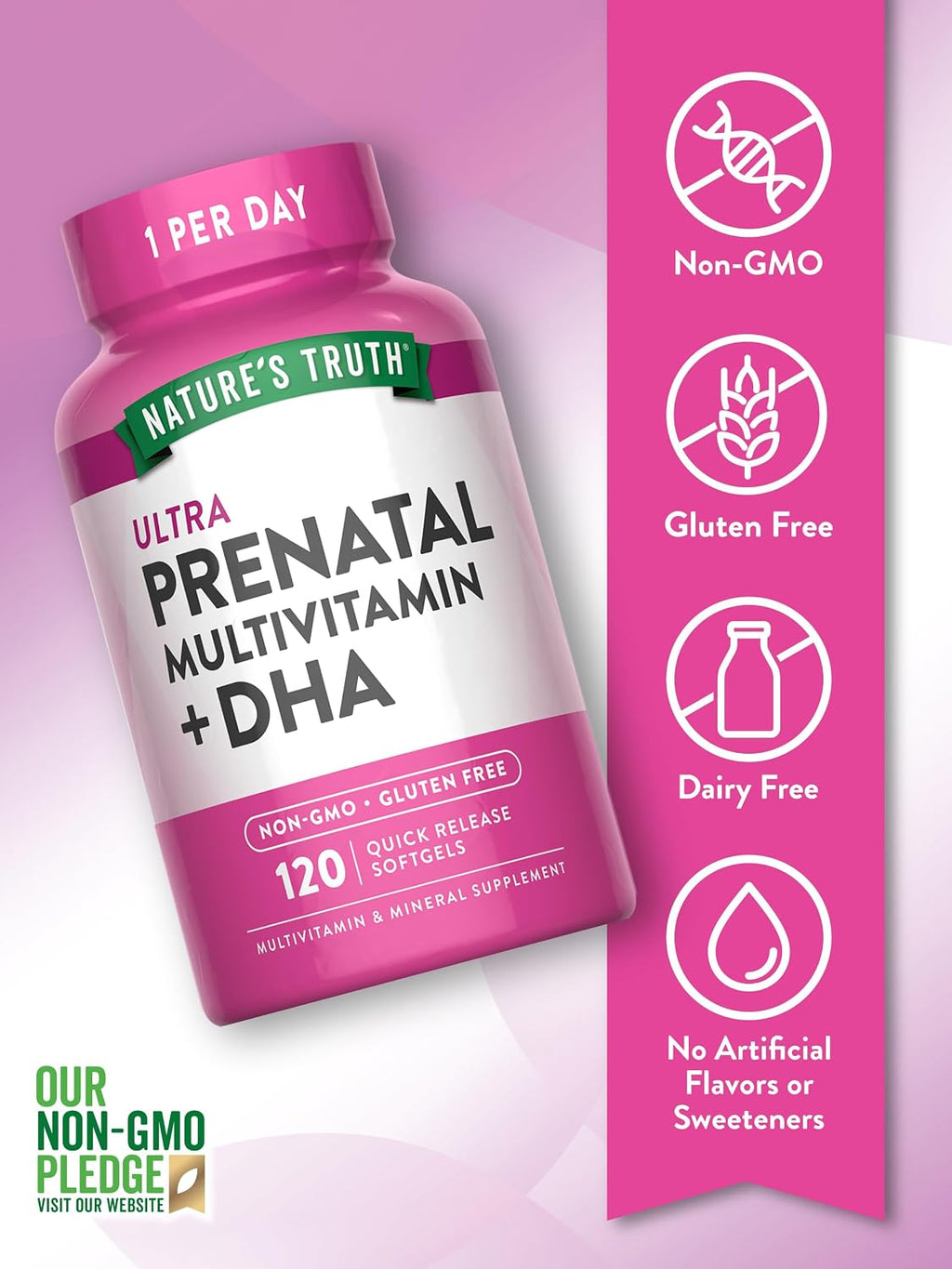 Nature's Truth Vitaminas Prenatales para Mujeres | 120 Softgels | Multivitamínico No-GMO y Sin Gluten con DHA y Ácido Fólico