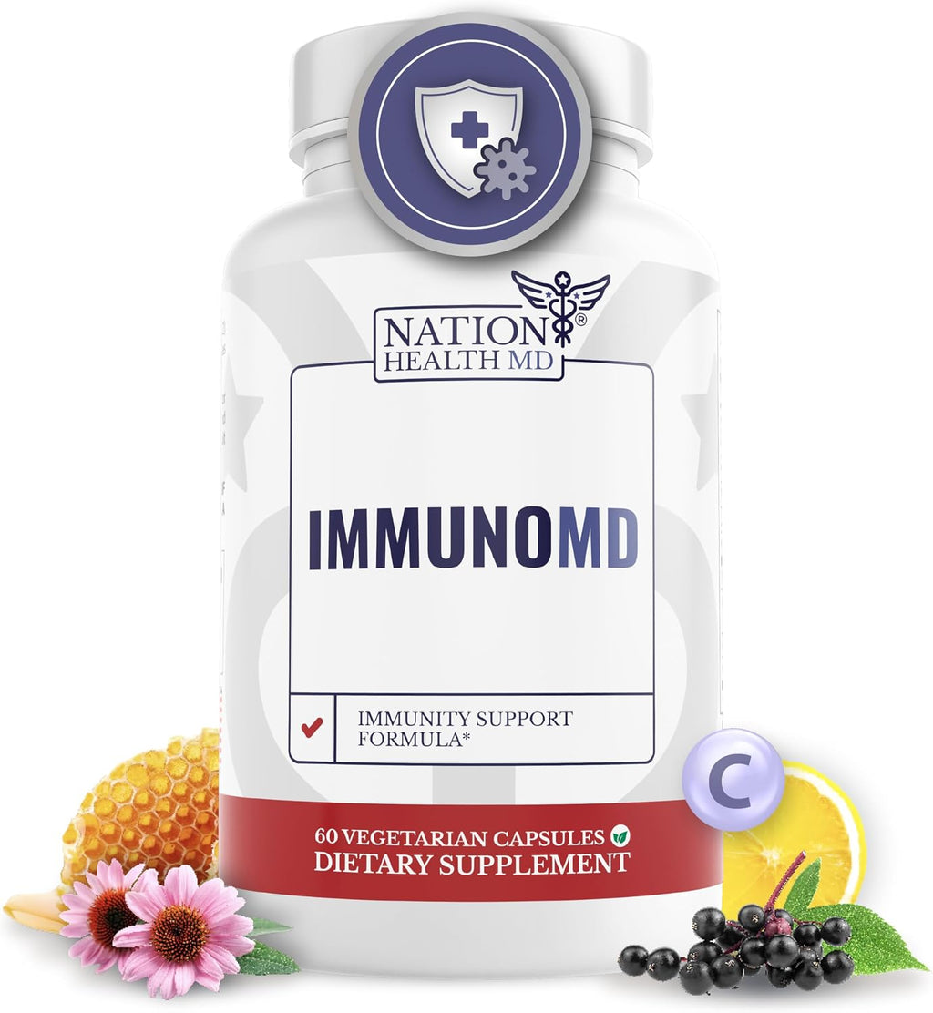 NATION HEALTH MD Complemento para el Apoyo Inmunológico con Saúco, Zinc, Vitaminas C, D3 y E - 60 Cápsulas