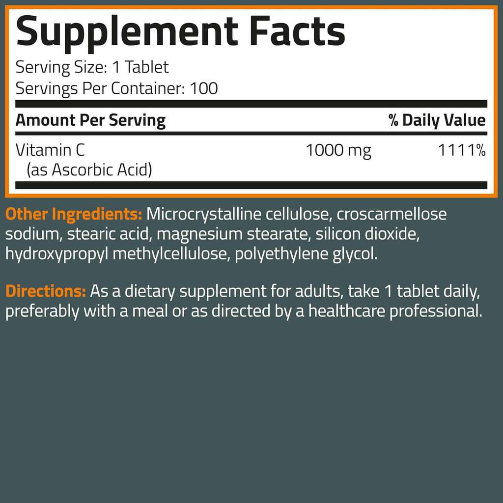 Bronson Vitamina C 1000 mg Extra Strength - 100 Comprimidos Vegetarianos