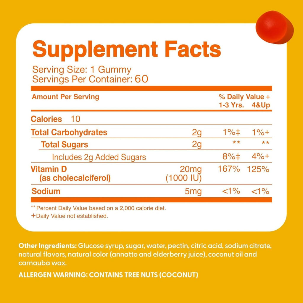 Vitaminas D3 + K2 1000UI en Gominolas para Niños - 60 Gominolas - Sabor Naranja