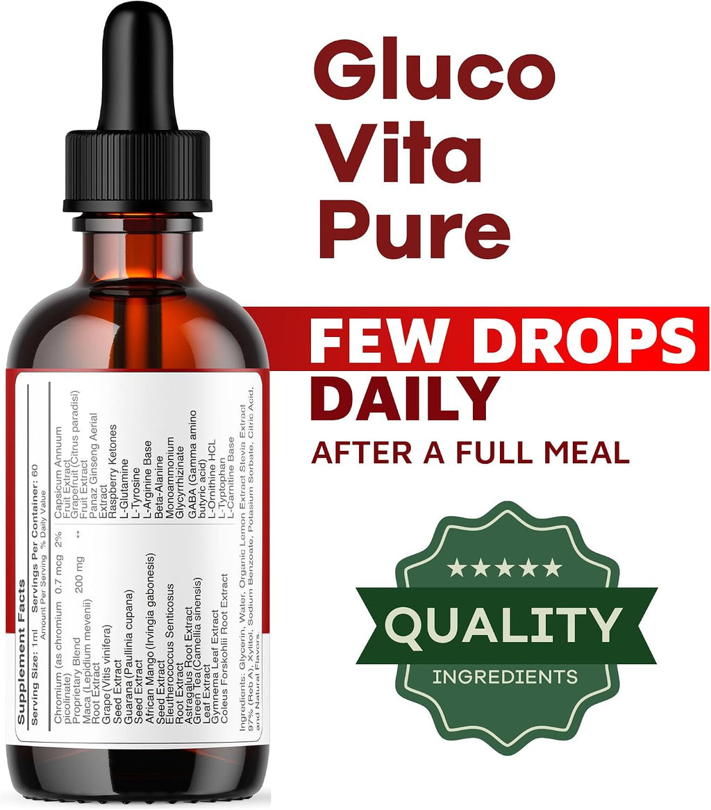 Glucovita Pure - Gotas Líquidas Naturales, 2 Botellas (2 Meses)