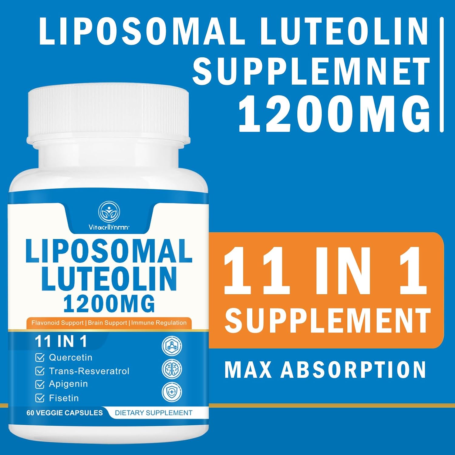VITACRLLYNMN Liposomal Luteolina 1200 mg – Complejo 11 en 1 Antioxidante y Cognitivo, 60 Cápsulas