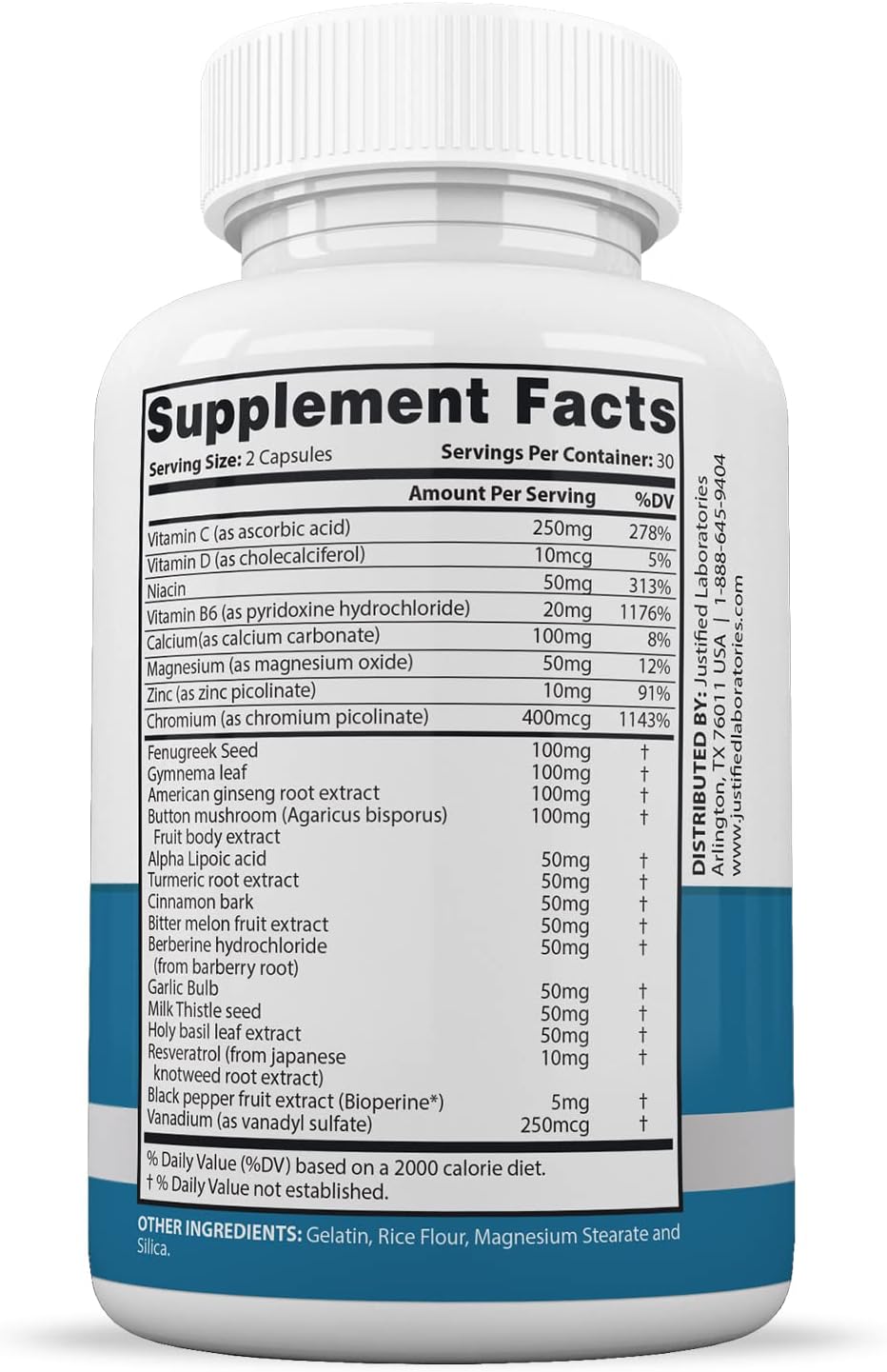 Justified Laboratories Glucotrust Max 1295mg Complemento Alimenticio, 60 Cápsulas