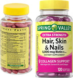 Spring Valley Extra Strength Hair, Skin & Nails Biotina 5000 mcg - 120 Cápsulas Blandas