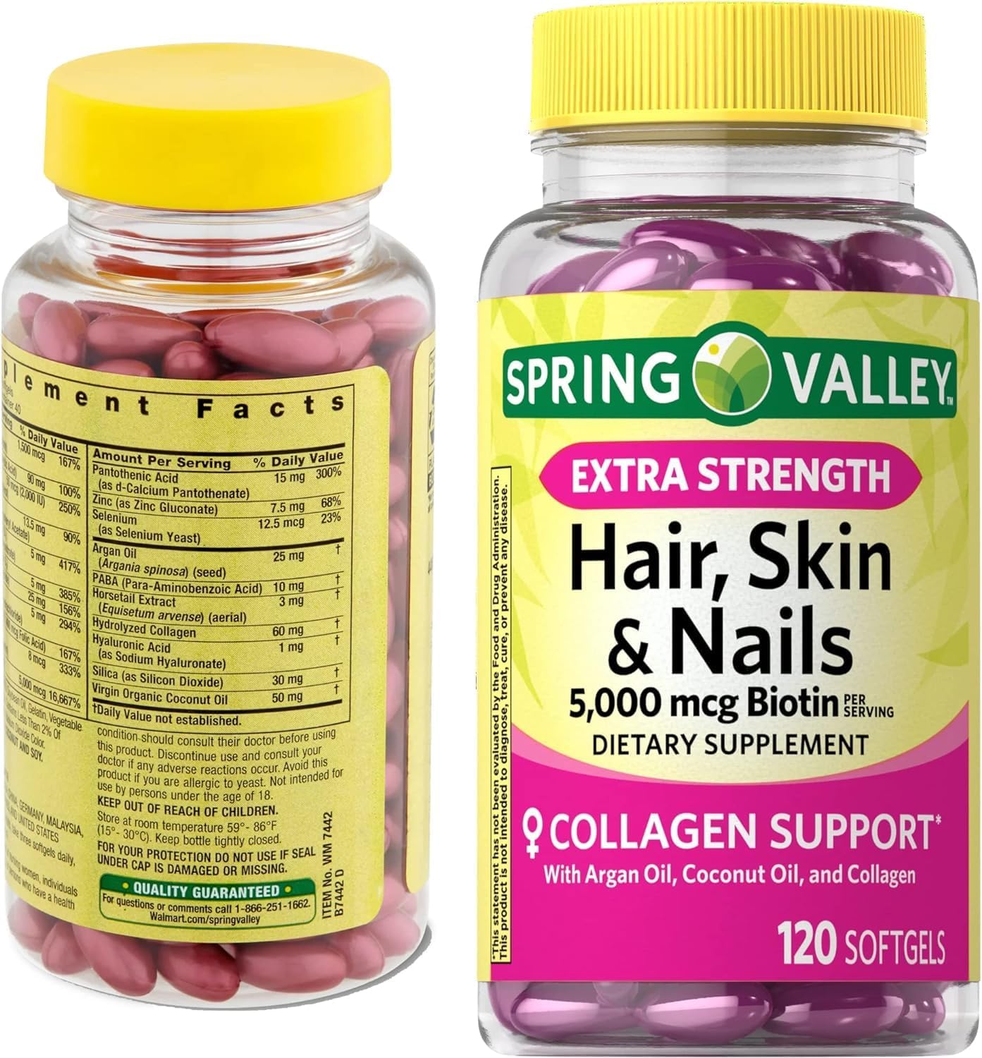 Spring Valley Extra Strength Hair, Skin & Nails Biotina 5000 mcg - 120 Cápsulas Blandas