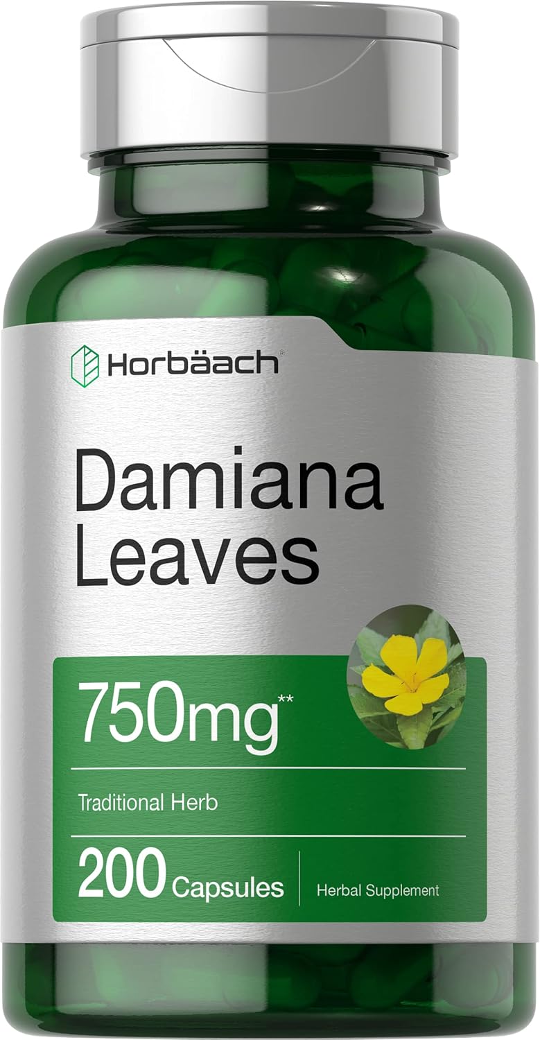 Horbäach Extracto de Hoja de Damiana | 200 Cápsulas | Suplemento Herbal