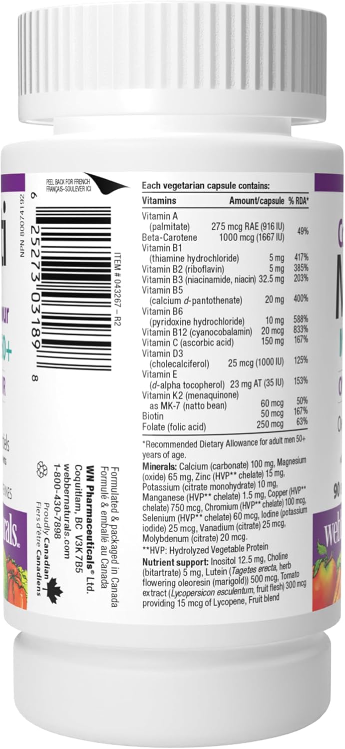 Webber Naturals Men's 50+ Most Complete Multi, 90 Cápsulas Vegetarianas