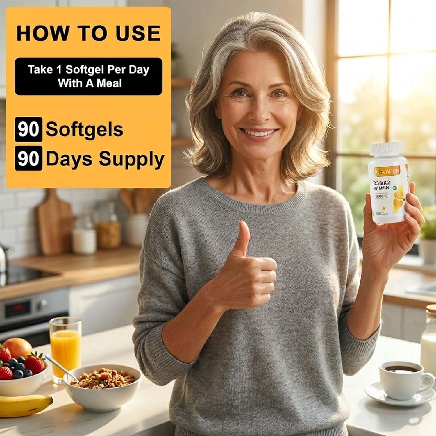Novafun Vitamina D3 K2 10000 UI con Aceite de Coco, 90 Cápsulas Blandas