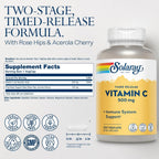 SOLARAY Vitamina C 500 mg, Liberación Gradual en Dos Fases - Antioxidante y Contribuye al Sistema Inmunitario - Vitamina C con Escaramujo y Acerola, Vegano, Sin Gluten, 250 Cápsulas Veganas