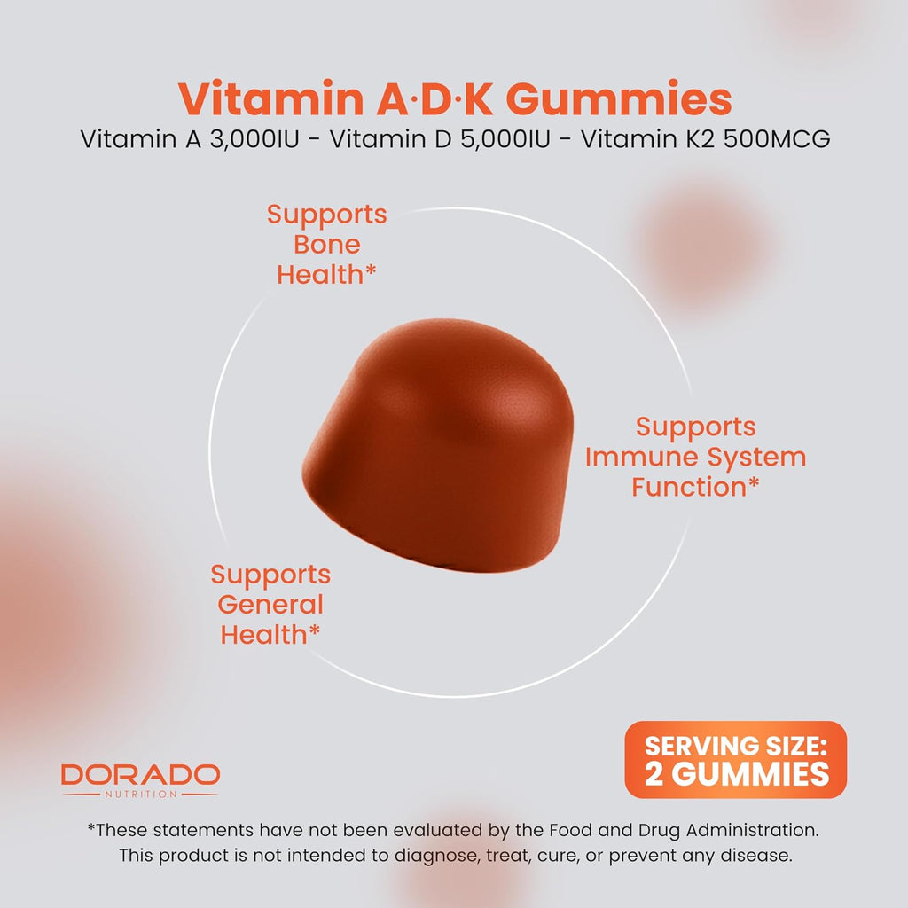 ADK Gummies Vitamina D3 K2 (60 Gominolas Sin Azúcar) - 10000 UI / 5000 UI - Sabor Frambuesa - Vegano - No GMO