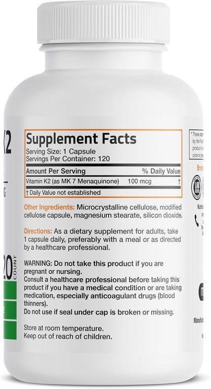 Bronson Vitamina K2 MK-7 Menaquinona 100 – Contribuye a la coagulación sanguínea normal. – Image 2