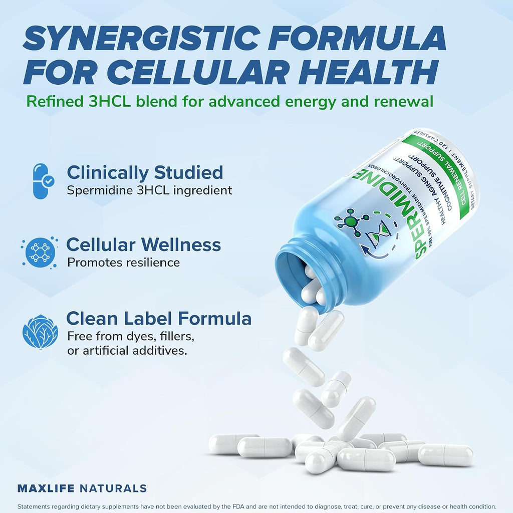 MAXLIFE NATURALS Spermidina 10mg con Trihidrocloruro 3HCL - 120 Cápsulas