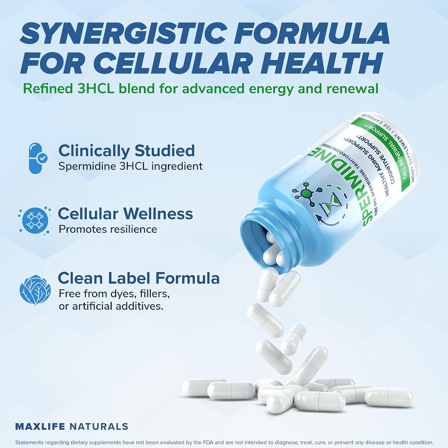 MAXLIFE NATURALS Spermidina 10mg con Trihidrocloruro 3HCL - 120 Cápsulas