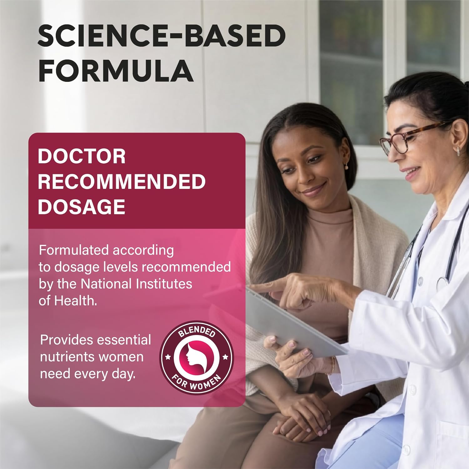 NUTRAHARMONY Multivitamínico para Mujeres 47 en 1 con Complejo B, Hierro y Alimentos Integrales - 90 Cápsulas (3 Meses)