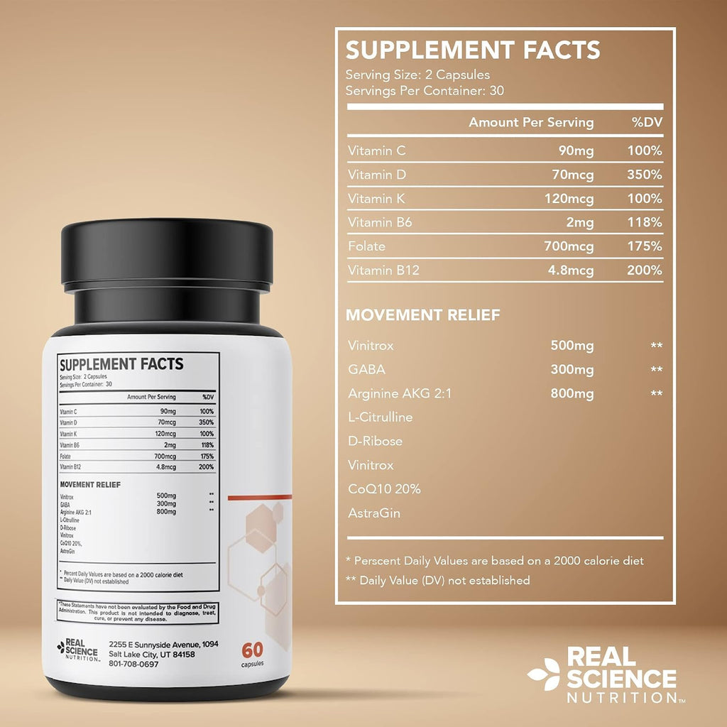 Real Science Dystonex - Complemento alimenticio con Vinitrox y GABA para el bienestar muscular y nervioso, 60 cápsulas