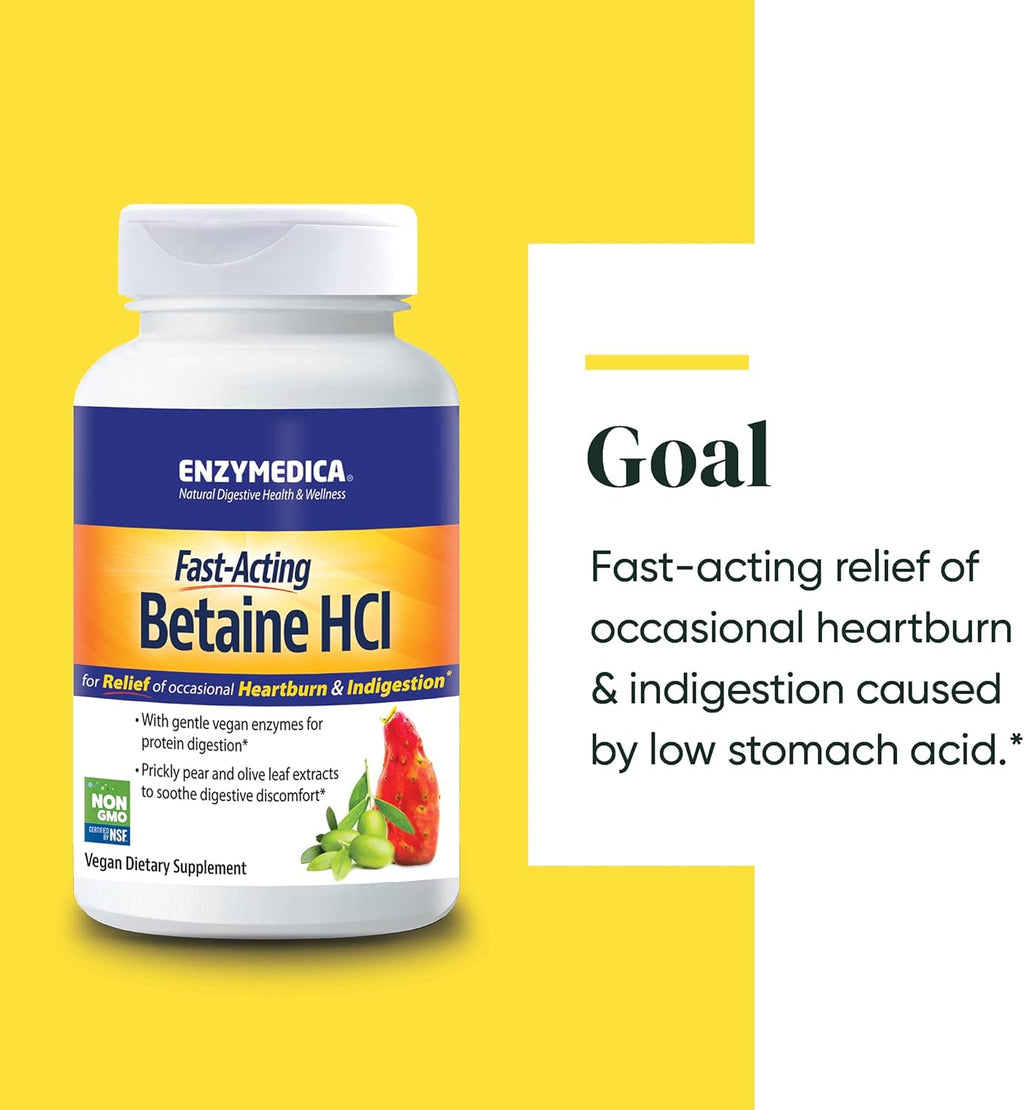 Enzymedica Betaine HCl, 120 Cápsulas - Complemento de Ácido Clorhídrico y Enzimas Digestivas