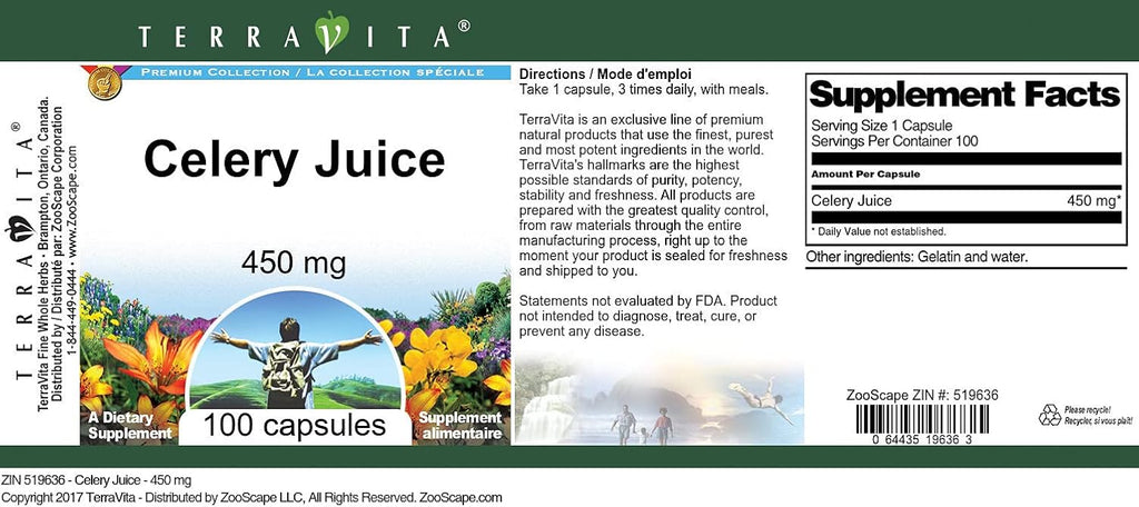 Terravita Jugo de Apio 450 mg, 100 Cápsulas