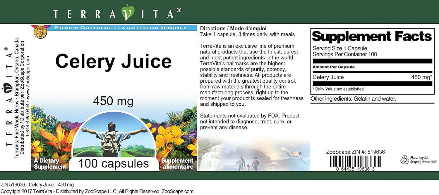 Terravita Jugo de Apio 450 mg, 100 Cápsulas