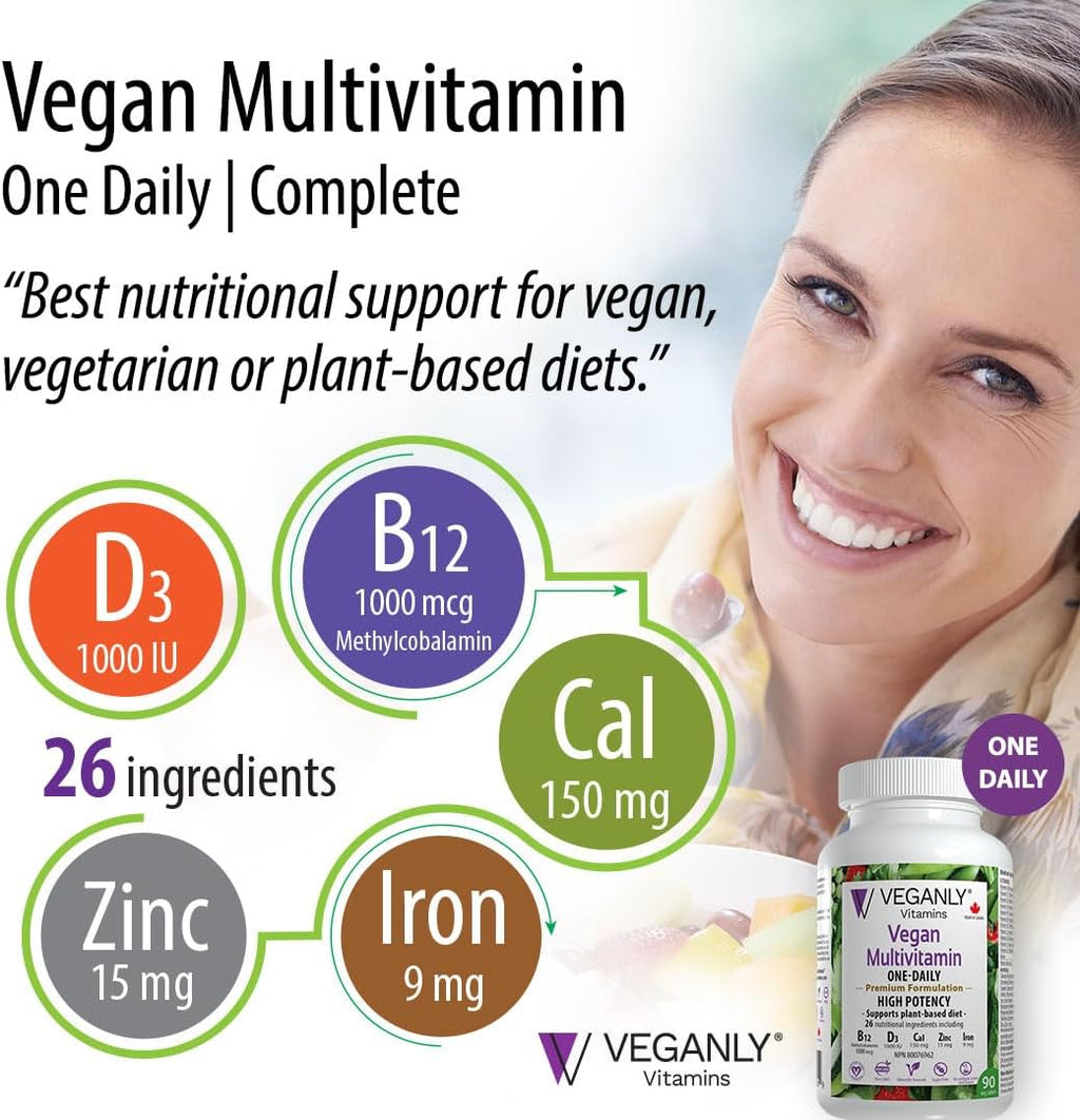 Vegano Multivitamínico One-Daily – Apoyo Nutricional para Veganos y Vegetarianos, 90 Comprimidos