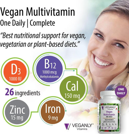 Vegano Multivitamínico One-Daily – Apoyo – Vitamina D3 (1000 UI): Ayuda a la absorción y utilización normal del – Image 2
