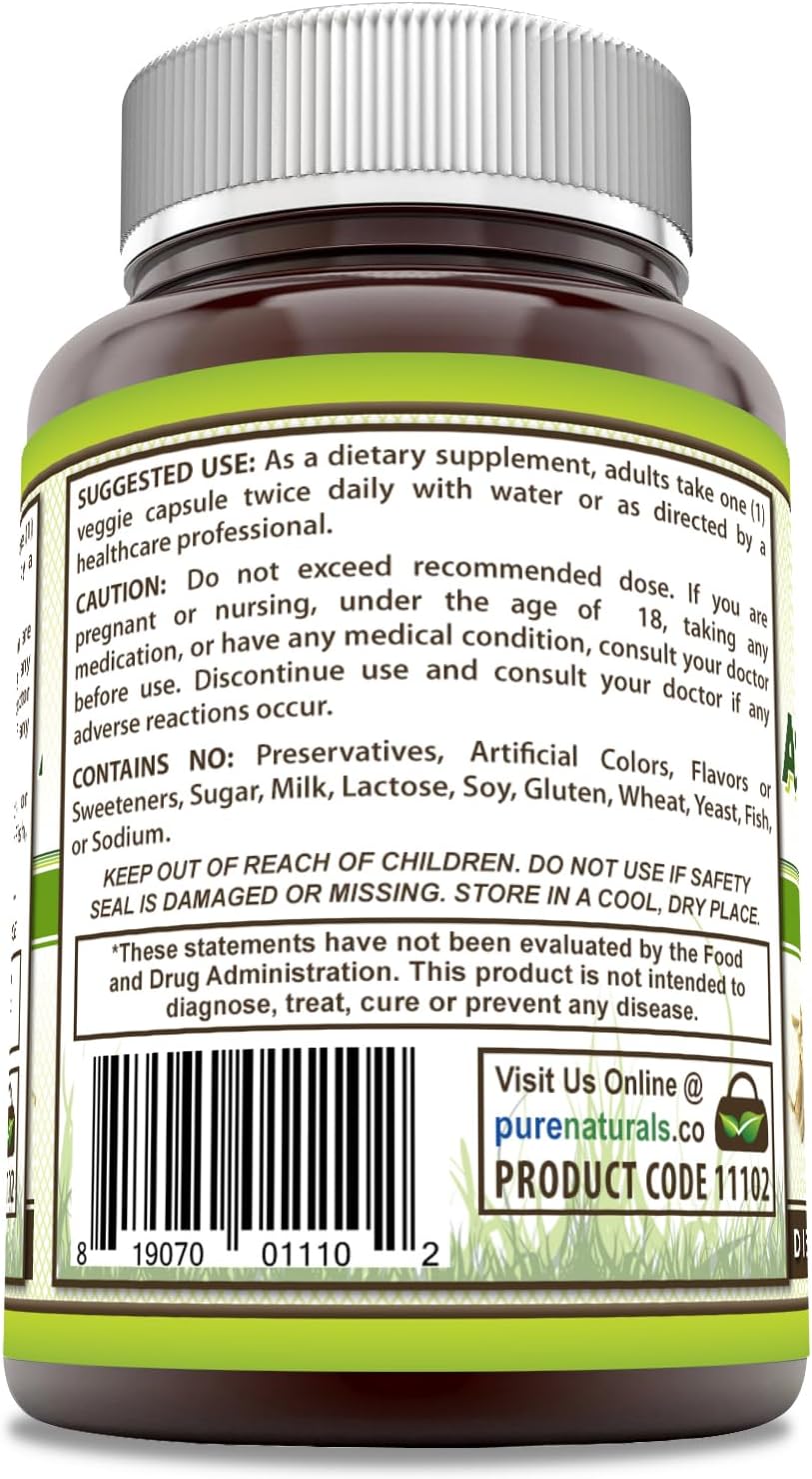 Pure Naturals Ashwagandha 500 mg por ración, 120 cápsulas vegetales - No transgénico, Sin gluten, Hecho en EE. UU.