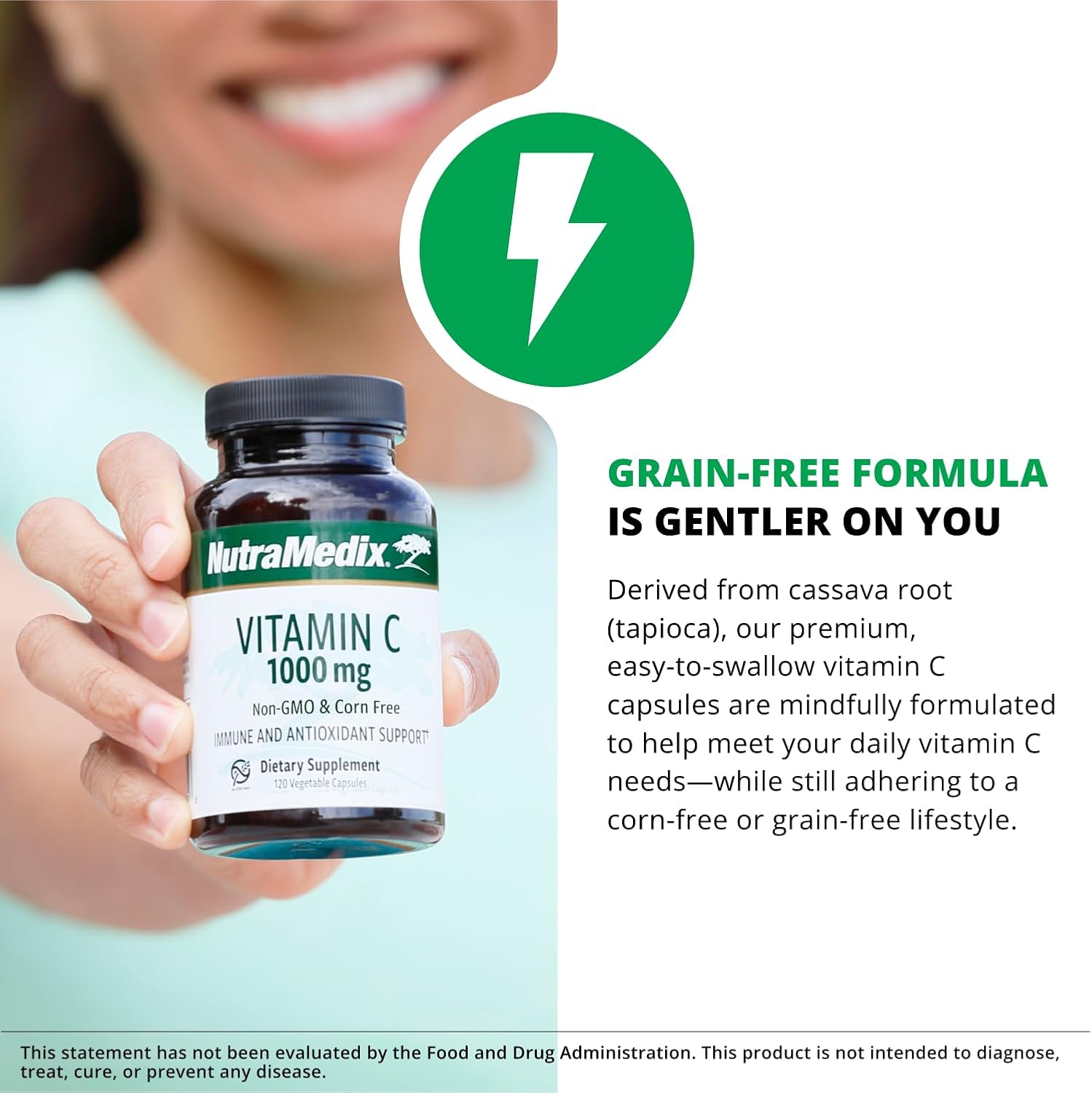 NutraMedix Vitamina C 1000 mg sin maíz - Cápsulas vegetales (120 cápsulas)