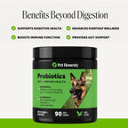 Probióticos para Perros con Prebióticos y Enzimas Digestivas - 6 Mil Millones de UFC - Sabor Pato - 90 Comprimidos Masticables - Pet Honesty