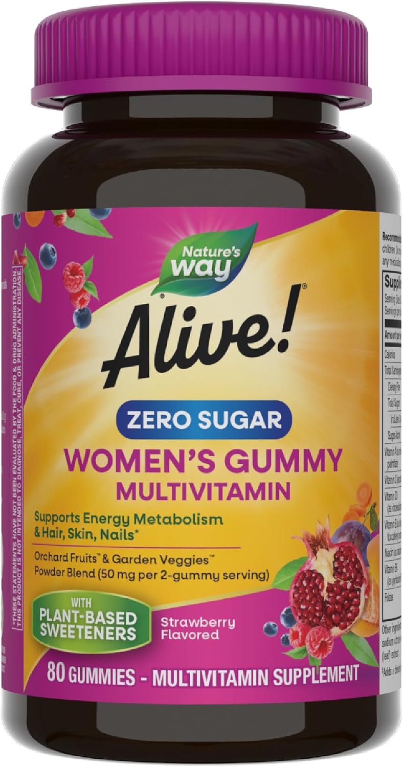 Nature's Way Alive! Zero Sugar Mujeres Multivitamínico Gomitas, Fresa, 80 Gomitas