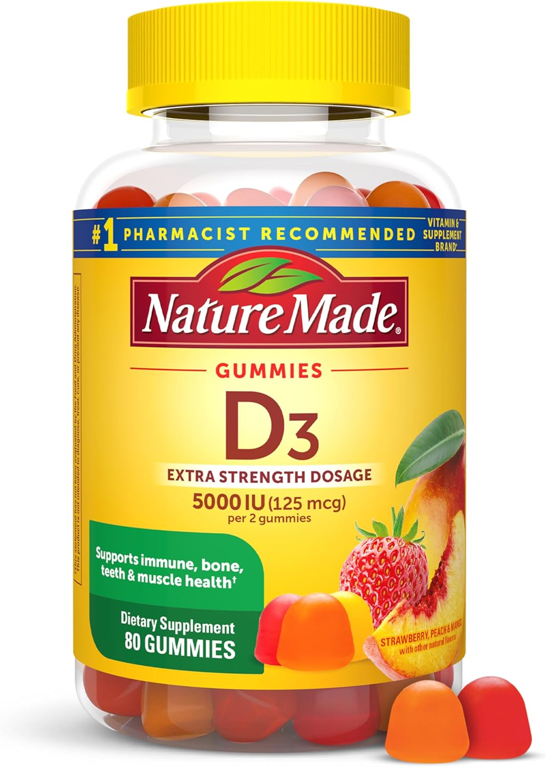 Nature Made Vitamina D3 5000 UI Gominolas Extra Strength, 150 Gominolas