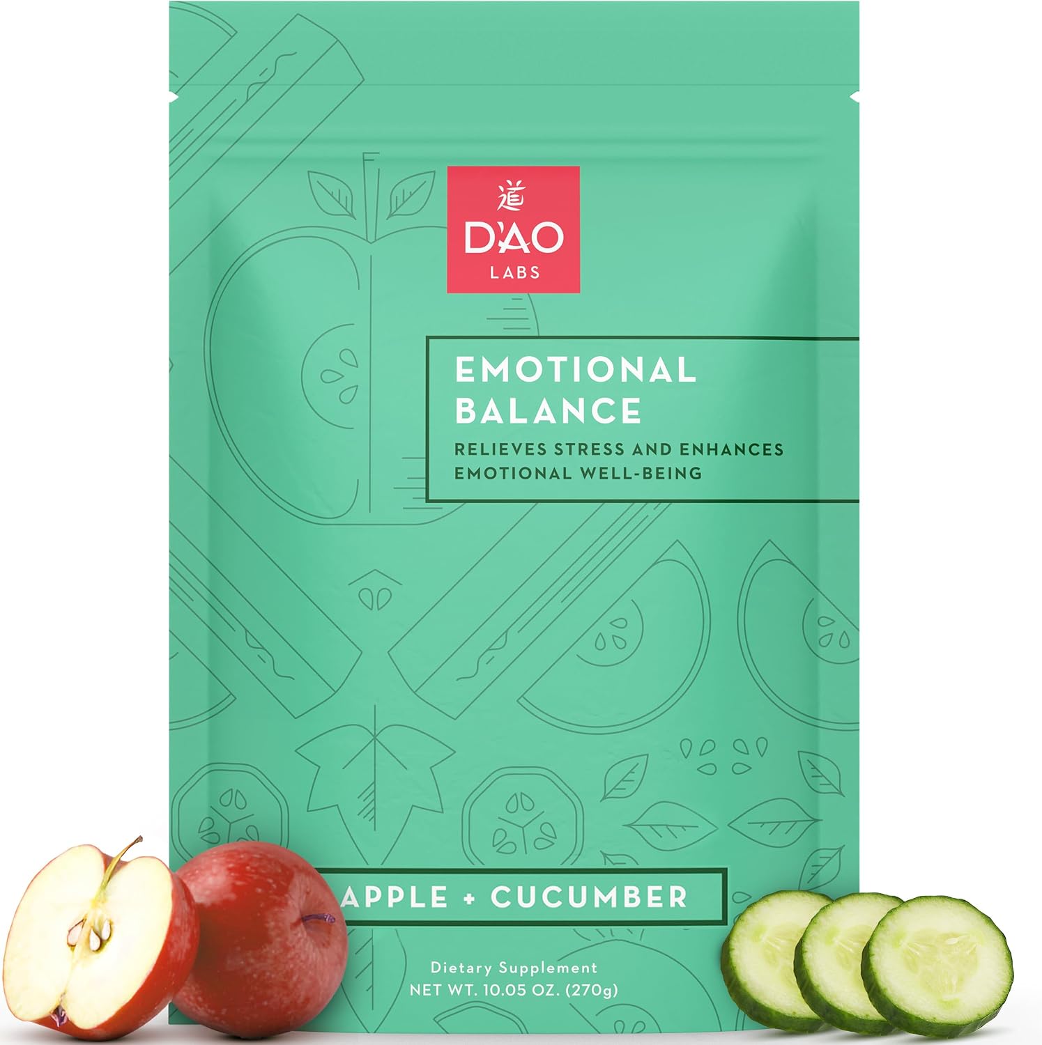 D'AO Labs Emotional Balance - Polvo efervescente para el equilibrio emocional - Sabor manzana y pepino - 30 sobres individuales
