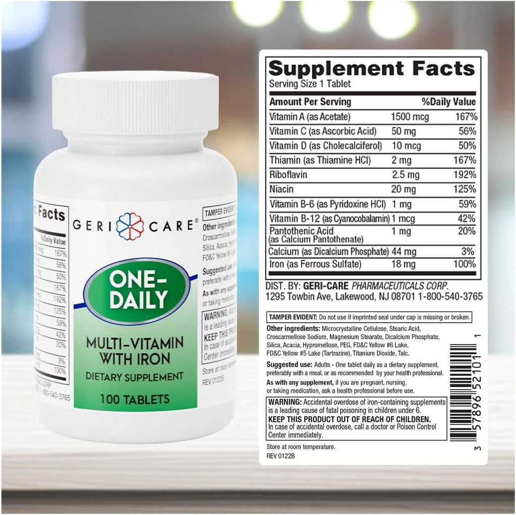 GeriCare Multivitamínico Diario con Hierro, 100 Comprimidos